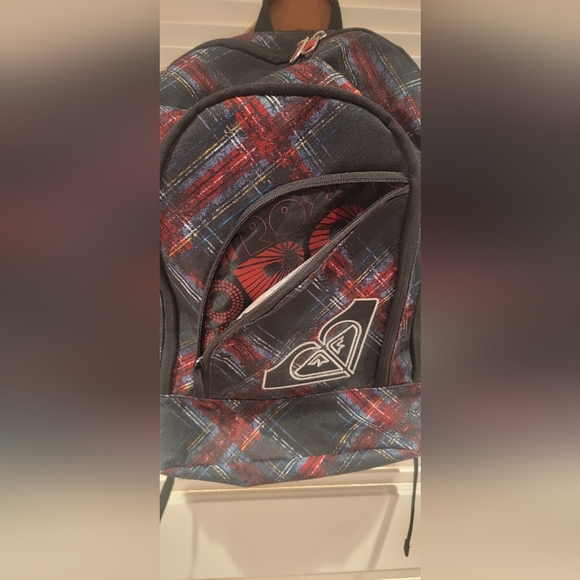 Roxy Black Backpack with red white and blue plaid design - Picture 5 of 5